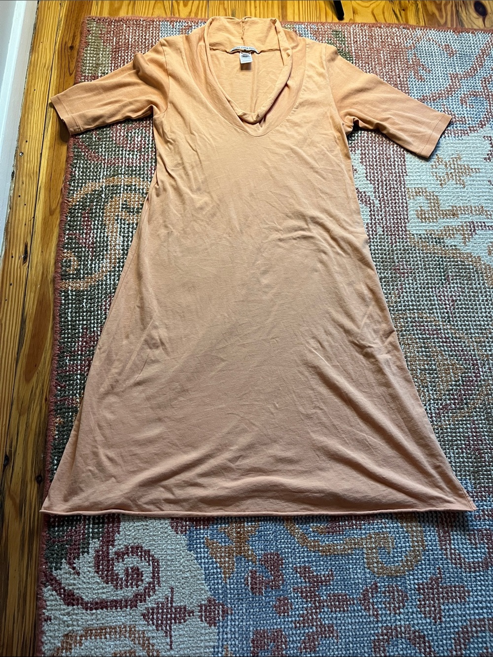 Prairie Underground Peach Cowl Neck Dress 100% Organic Cotton Short Sleeve M